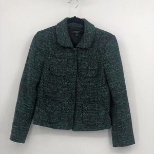 Ann Taylor Tweed Jacket Button Up Front Pocket Collared Long Sleeve Green Size 2